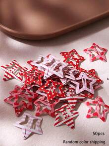10/30/50pcs Pink Polka Dot Striped Star Small Hair Clips For Women, Forehead Fringe BB Clips, Y2K Birthday Party Gathering Hair Accessories - Multicolor - View 8