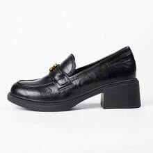 Height-Increasing British Style Loafers For Petite Women, New Autumn Camellia Commuter Slip-On Thick Sole Loafers - Black - View 3