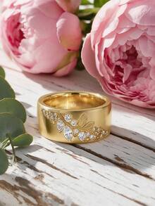 18K Gold Plated Gold Floral Zirconia Ring, French Style, Luxury Gift Jewelry For Women - Gold - View 10