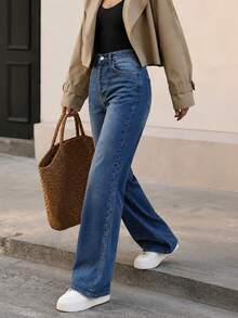 Women's Vintage Loose Stacked Straight Leg Jeans - Dark Wash - View 3