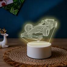 Racing Car Pattern Acrylic Night Light, USB Warm Light Powered Desktop Art Decor Ornament, Grid Line Engraving Craft, Cool Atmosphere Bedside Night Lamp, Racing Car Theme Style, Suitable For Car Enthusiast Room Display, Creative Birthday Holiday Gift - Warm white light - View 6