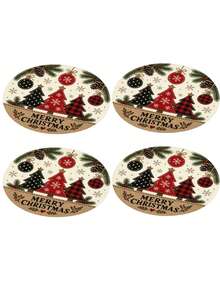 1/2/4pcs Christmas Placemats, Christmas Tree, Christmas Ball And Pine Cone Elements, Round Design, Linen Material, Suitable For Christmas Decoration, Family Gathering Party, Table Decor, Holiday Decor, Indoor Decor. - Multiple Styles - View 13