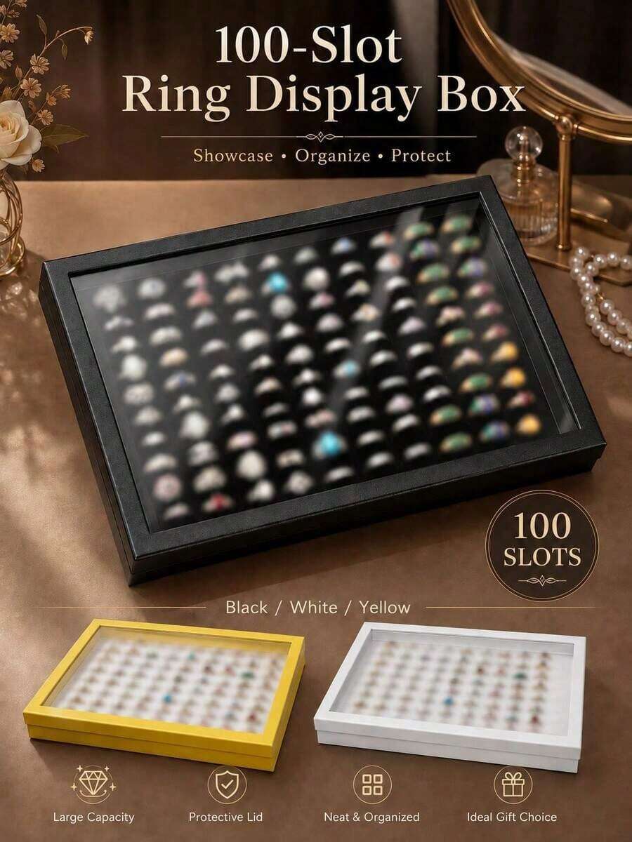 1pc 100-Slot Jewelry Ring Display Box, Large Capacity Storage Box, Tray-Style Earring Storage Display Box, Dust-Proof Transparent Storage Box With Clear Lid, Suitable For Stud Earrings, Hoop Earrings, Multiple Rings, Ideal For Drawer Storage And Display - Multicolor - View 1