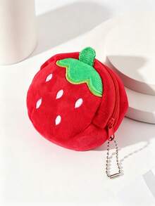 1 buah Dompet Koin Mini Plush Bordir Stroberi untuk Anak Perempuan, Kapasitas Kecil, Dompet Resleting Kartun Lucu dengan Gantungan Kunci, Cocok untuk Penggunaan Sehari-hari dan Hadiah Liburan - MultiWarna - View 1