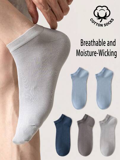 5 paires de chaussettes de cheville en coton de couleur unie pour hommes, chaussettes courtes décontractées respirantes et absorbantes, chaussettes de sport pour le port quotidien pour hommes