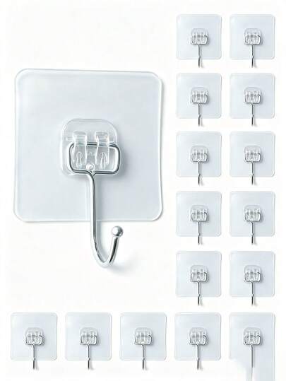 Adhesive Hooks, Heavy Duty Adhesive Hooks, Waterproof Rust-Proof Wall Hooks, Suitable For Kitchen Bathroom Ceiling Office Window Home Decor (Transparent)