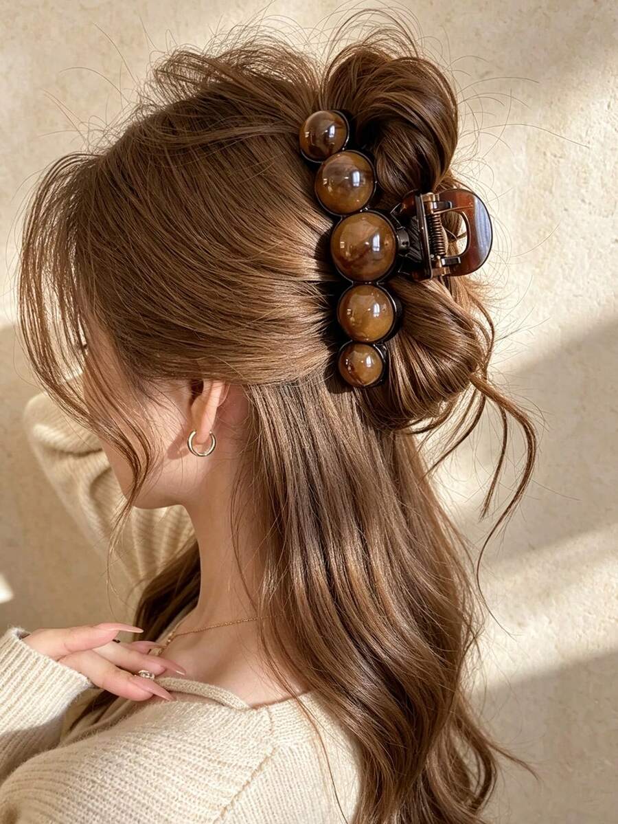 1pc Elegant Minimalist Large Pearl Hair Clip, Suitable For Party, Travel, Outfit Matching, Hairstyle Decoration, Wedding, Gathering And Daily Wear
