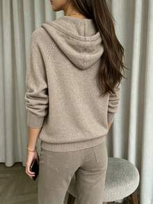 Suéter de punto suave con capucha para mujer, suéter holgado y estilizado con cordón para otoño/invierno, manga raglán de unicolor de manga larga, top casual versátil de punto suave para uso interior/exterior para ir al trabajo y uso diario - Camel - Ver 2