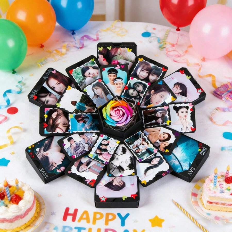 1 Set Of 19-Piece Hexagonal Explosion Handmade Photo Album Box, Surprise Birthday Gift Box - Hexagonal Gift Box - View 1