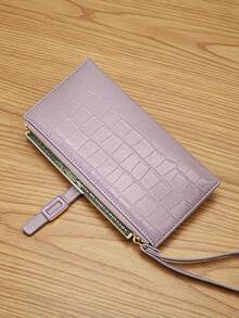 Fashionable Crocodile Embossed Long Wallet PU Mini Wrist Bag With Exquisite Clasp, Folded Wallet Card Holder Coin Purse With Zipper - Mauve Purple - View 4
