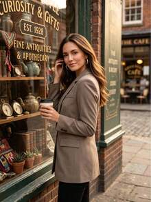 Fashionable Elegant Women's New Solid Color Button Faux Pocket Blazer Jacket, Suitable For College, Office And Daily Wear In Autumn/Winter - Maroon - View 5
