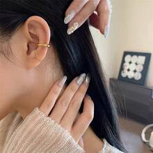 1Pair Stainless Steel Punk No Piercing Ear Cuff, Long Tassel Chain Hypoallergenic Tarnish Resistant Fashion Jewelry Gift - Gold - View 2