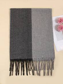 1pc New Autumn/Winter Men's Couple British Style Faux Cashmere Thick Plaid Tassel Warm Scarf, Fashion Street Soft Comfortable Shawl Suitable For Daily Use - Grey - View 3