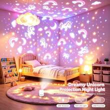 Creative LED Dynamic Projector Night Light, Unicorn Projection Lamp, 360° Rotating Dynamic Projection Table Lamp, USB Powered Ambient Light, Bedroom, Game Room, Living Room. Camping RV Halloween Decoration Lighting - White - View 1