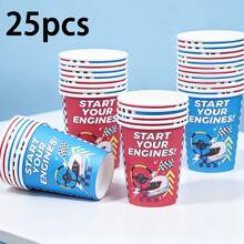 10/25pcs Racing Car Themed Disposable Paper Cups, Start Your Engines Race Flag Print Party Cups For Boys Birthday Party, Racing Theme Party Decorations, Party Drinkware Supplies - Multicolor - View 7