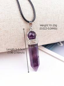 Natural Crystal Hexagonal Pillar Pendant Necklace, Rotating Round Bead Crystal Pillar Charm, Vintage Silver-Tone Leather Cord Necklace, Healing Energy Stone Accessory - Round Bead Single Point Pendant - View 6