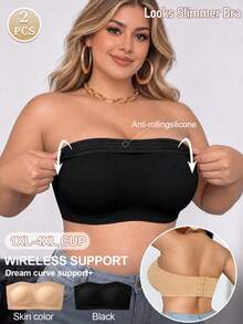 2 buah Bra Tanpa Tali untuk Wanita Ukuran Plus, Bra Penyangga Tanpa Tali, Bra Tanpa Jahitan Anti Selip, Bra Penyangga Kuat dengan Kait Belakang, Bra dengan Cup Nyaman, Cocok untuk Dipadukan dengan Gaun - MultiWarna - View 9