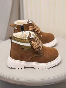 Kids' Snow Boots For Autumn/Winter, New Lace-Up Zipper Design, Thickened Warmth, Lightweight And Fashionable, Ideal Choice For Outdoor Snow Boots. - Khaki - View 5