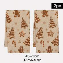 2PCS Kitchen Towel, Gingerbread Man Christmas Tree Seamless Pattern Kitchen Towel Dish Cloth, 40*60cm Rectangular Microfiber Cleaning Kitchen Towel, Perfect For Kitchen, Dining Room And Bathroom Use, Kitchen Decor, Home Decor, Neighbor Housewarming Gift, Dish Cloth - Multicolor - View 12