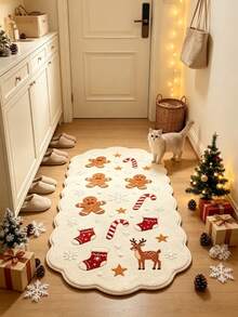 1pc Gingerbread Man & Reindeer Christmas Shaped Lace Bedroom Decor Rug, Soft Skin-Friendly Carpet, Autumn/Winter Decorative Rug, Bathroom Rug, Decorative Rug, Bedroom Decor, Small Rug, Carpet, Home Decor, Living Room Rug, Living Room Small Rug, Bedroom Carpet, Living Room Home Decor, Outdoor Rug, Washable Rug - Multicolor - View 4