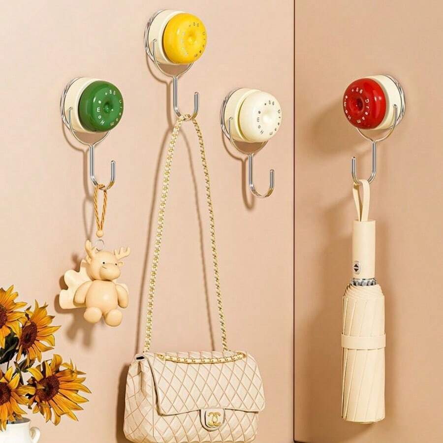 2pcs New Dopamine Suction Cup Hooks, No Drilling, Strong Load-Bearing, Multi-Functional Wall Hooks For Door, Kitchen, Bathroom And Bathtub, No-Damage