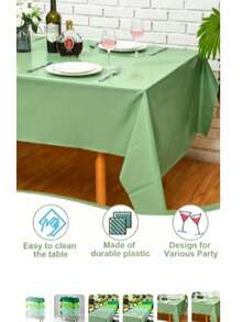 1/4 Pack Solid Color Disposable Plastic Tablecloth, Emerald Green, Foldable, Easy To Clean, Suitable For Weddings, Birthdays, Graduation Ceremonies, Christmas Parties, Summer Gifts, Beach Parties, Back To School Supplies And Room Decor. - Jade Green (4pcs)-137*274 - View 3