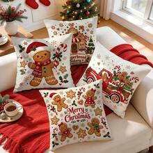 4pcs/1pc Christmas Gingerbread Man Pattern Pillow Case Without Insert, Single-Sided Printed Pillow Case, Suitable For Living Room, Bedroom, Home Decor, All-Season Pillow Case - Multicolor - View 6