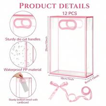 1/4/12pcs Transparent Gift Bags With Ribbons, Suitable For Baby Shower, Graduation, Wedding, Bridal Party, Birthday Party, Business Occasions, With Cut-Out Handles, Reusable PP Material, 7x10x3.15 Inches (Pink) - Pink - View 7