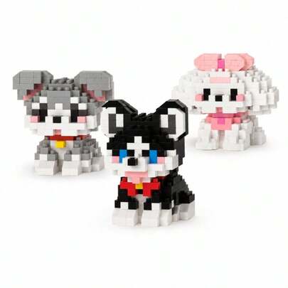 Bloco de Montar Pet Cachorrinhos Colecionáveis Maltês Husky Schnauze