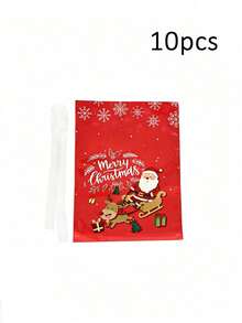10pcs Christmas Gift Bags, Drawstring Closure Design, Convenient For Storing Candies And Small Gifts. Suitable For Christmas Eve Gift Packaging, Can Be Used For Christmas Party, Home Holiday Scene Decoration, Both Practical Gift Packaging Bags And Christmas Atmosphere Decoration. - Multicolor - View 9