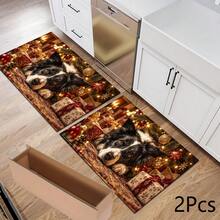 2D 邊境牧羊犬圖案印花禮品，聖誕長條地墊系列，客廳地墊，門口玄關地墊，室內玄關地墊，臥室床邊地墊，廚房地墊，廚房長條地墊，適用於客廳、洗衣房、浴室地墊 - 彩色 - 查看 9