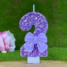 1pc Sparkling Purple Glitter Candle With Luxury Bow Decor, Birthday Party Wedding Decoration - Light Purple Bow Tie - View 21