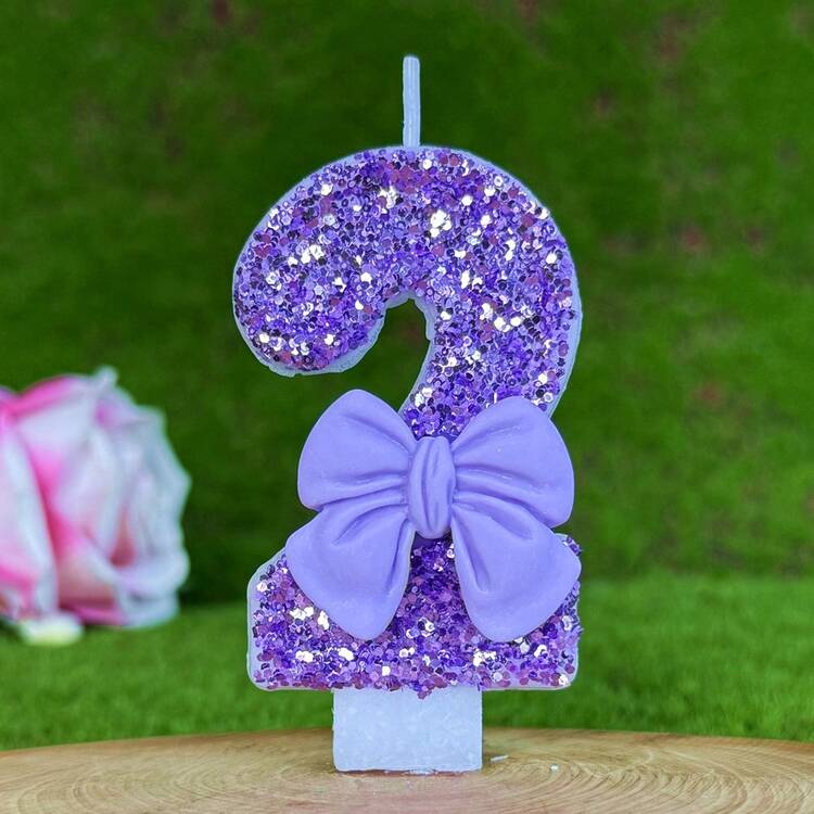 1pc Sparkling Purple Glitter Candle With Luxury Bow Decor, Birthday Party Wedding Decoration - Light Purple Bow Tie - View 20