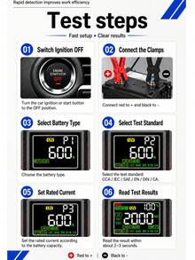 1pc 12V 24V Lead-Acid Battery Tester 8-30V 3-200Ah Digital Car Battery Analyzer With CCA, Internal Resistance, Voltage, Capacity And Battery Health Test, Suitable For Cars, Motorcycles, Electric Bicycles And Engineering Vehicles - Multicolor - View 9
