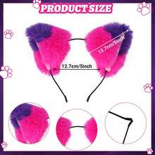 Women's Halloween Cosplay Plush Cat Ears & Tail Set, Purple-Pink Gradient Striped Fluffy Cat Ear Headband, Stage Performance Carnival Party Costume Accessory - Purple Kitten - View 7