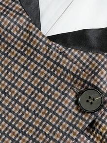minisummer Women Elegant Fall Plaid Cropped Jacket, Fall Clothes For Women, Lapel Trim Button Front Short Coat, Casual Fall Outfit For Women - Coffee Brown - View 5