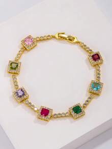 1pc Men's Hip-Hop Colorful Square Zirconia Bracelet, Personalized Shiny Tennis Bracelet, Suitable For Men's Autumn Date, Holiday, Daily Commute Jewelry - Colorful Bracelet - View 9