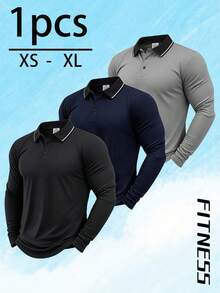 Men's Spring/Autumn Polo T-Shirt, Business Casual Fashion Gentleman Long Sleeve Turn Collar - Black - View 2