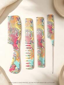 4/3/2/1pc Colorful Paisley Print Hair Comb Set, Professional Hair Styling Combs For Women, Anti-Static Detangling Teasing Comb With Steel Tail, Portable Hairdressing Tool For Salon & Daily Use - Multicolor - View 8