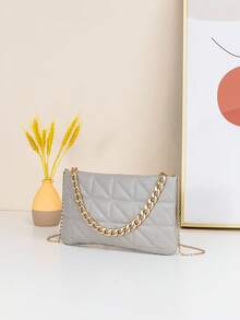 1pc Girls' Solid Color Geometric Quilted Chain Bag, Detachable Thin Chain Shoulder Strap, Fashion Date Commute Small Square Bag - M1166 - View 4