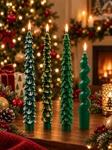 Set Lilin Berbentuk Pohon Natal, Lilin Kerucut Berbentuk Pohon Hijau, Lilin Pilar Berpilin, Lilin Dekoratif Lilin Kedelai, Cocok untuk Dekorasi Rumah Natal, Dekorasi Meja, Pengaturan Pesta Liburan, Pemberian Hadiah - hijau - View 7