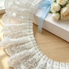 1/2/6/8/10 Size White Hollow Eye Pattern Fan-Shaped Scalloped Lace Trim, 6.5cm Wide Double Layer Pleated Mesh Lace Ribbon, Multiple Styles Available, Soft And Breathable, Suitable For Handmade Sewing, Fabric Crafts, Christmas Decoration - Multiple Styles - View 3