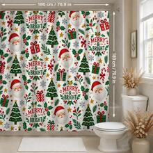 1pc/4pcs Cartoon Santa Claus Head Pattern Multi-Functional Bathroom Decor Shower Curtain Set, Free 12 Hooks, Premium Holiday Atmosphere, Bathroom Mat, U-Shaped Floor Mat And Round Toilet Lid Cover, Suitable For All Scenes Decoration, Bathroom Set - Cartoon Santa Claus Head - View 11