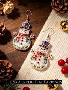 2D Cute Christmas Deer Earrings, Cartoon Style Design, Suitable For Christmas And Thanksgiving Gifts, Perfect For Christmas And Daily Wear, Ideal Gift Choice - Christmas Snowman - View 7
