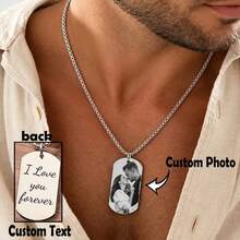 Personalized Custom Photo And Text (Back) Square Pearl Necklace, Waterproof Stainless Steel Jewelry, Men's Party Holiday Daily Versatile Accessory, Perfect Birthday Father's Day Christmas Valentine's Day Anniversary Gift For Him - Multicolor - View 8