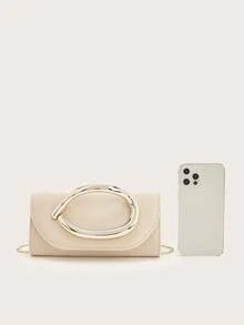 REMANLAND Apricot Velvet Evening Clutch With Sculpted Gold Hardware, Sleek Envelope Flap And Compact Shape, Stylish Purse For Date Nights, Parties & Weddings - Apricot - View 7