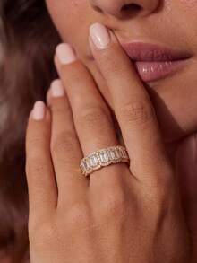 1pc Half-Circle Inlaid Rectangular Ring, Elegant Women's Gift, Suitable For Dates, Parties, Anniversaries - Rectangle - View 5