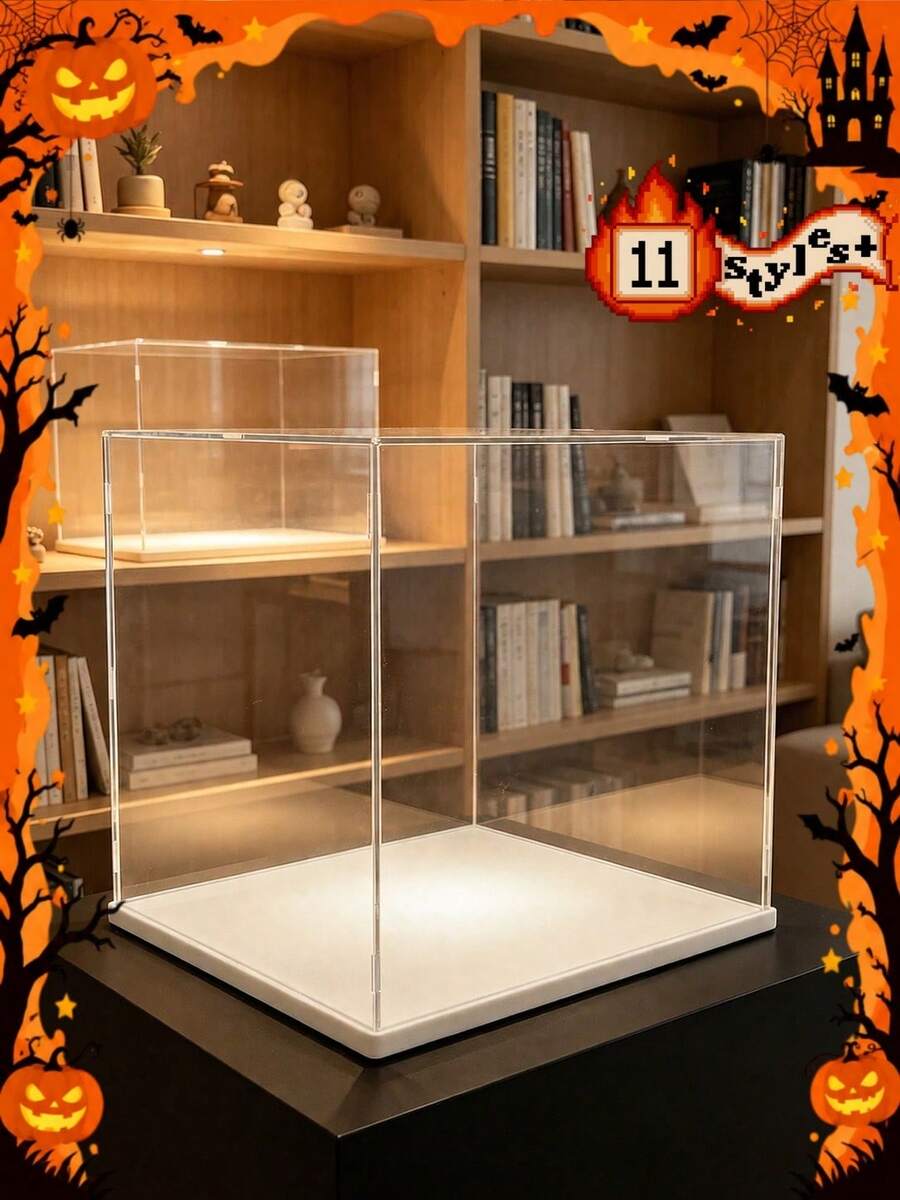 Kotak Pajangan Transparan dengan Alas Putih yang Dapat Dilepas, Lemari Pajangan, Kotak Penyimpanan, Transparansi Tinggi, Cocok untuk Mobil Boneka, Boneka, Kerajinan Tangan, Barang Koleksi, Penyimpanan Perhiasan, Tersedia Berbagai Ukuran