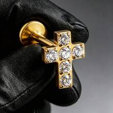 1件 G23鈦合金十字鋯石穿刺耳釘/唇環 16G 內螺紋閉環軟骨耳穿飾品 萬聖節感恩節聖誕節節日派對配件 女孩禮物 - 多色2 - 查看 8