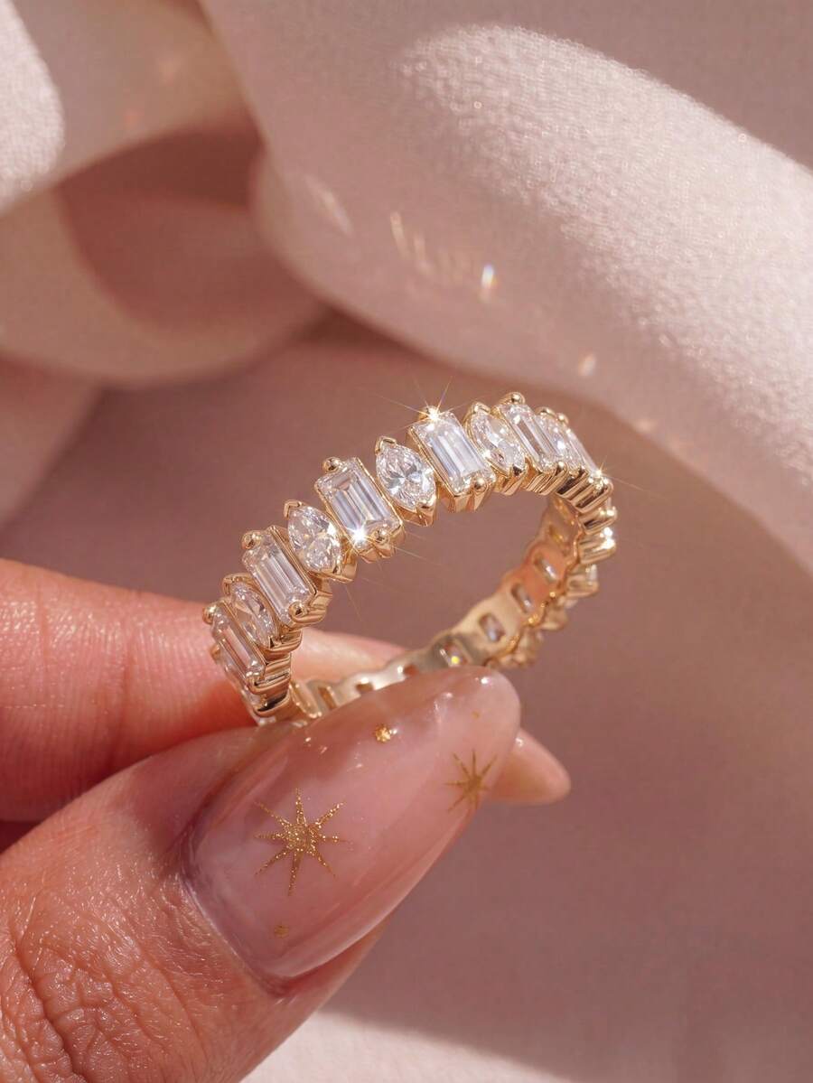 1pc Half-Circle Rectangular Eye-Shaped Ring, Elegant Party/Anniversary Women's Gift Jewelry